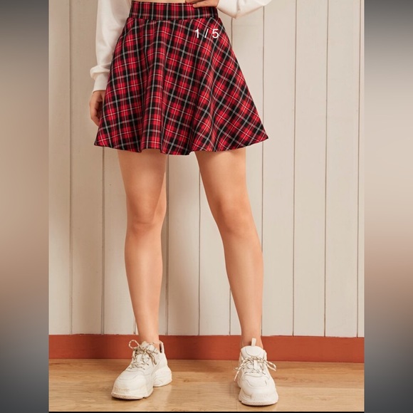 SHEIN EZwear Wide Band Waist Tartan Flared Skirt L - Picture 1 of 4